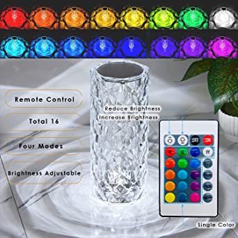 16 Colors Crystal Lamp With Remote | RGB Rose Diamond Table Lamp