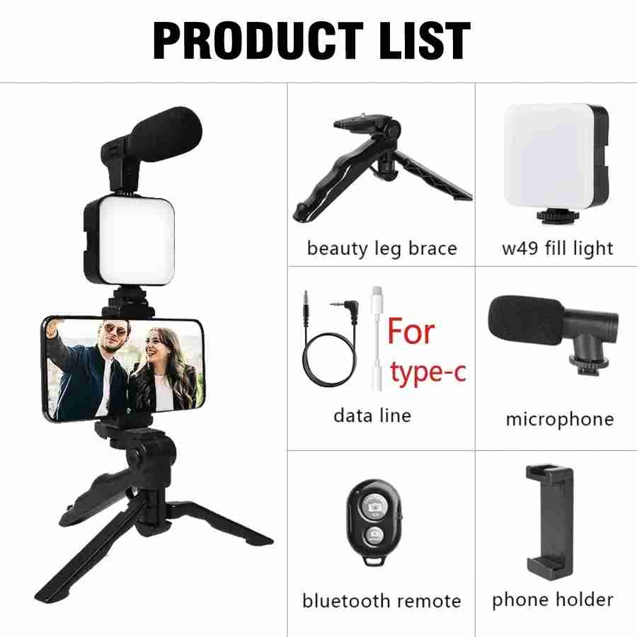 Mobile Vlogging Kit with LED Light & Mic – AY-49 Creator Kit