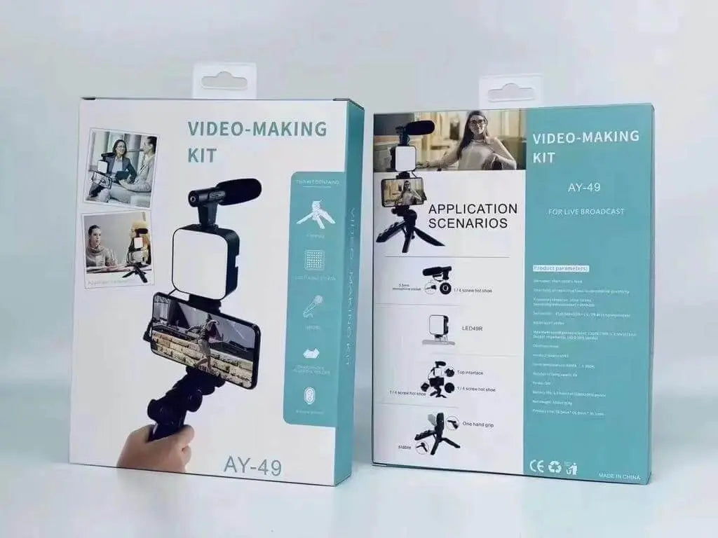 Mobile Vlogging Kit with LED Light & Mic – AY-49 Creator Kit