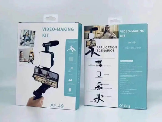 Mobile Vlogging Kit with LED Light & Mic – AY-49 Creator Kit