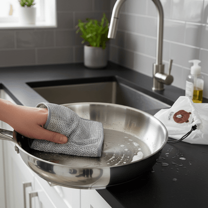Combo Deal – 2 Pcs Metal Wire Cleaning Cloths with 1 Bear Design Food Cover Packet