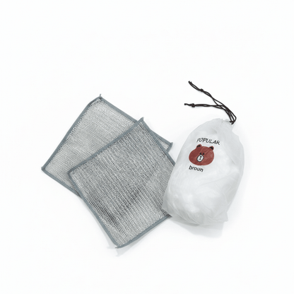 Combo Deal – 2 Pcs Metal Wire Cleaning Cloths with 1 Bear Design Food Cover Packet