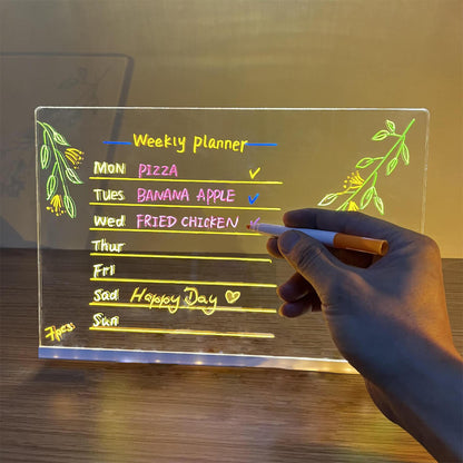 LED Light-Up Writing Board 20×30 cm Acrylic Message Pad with Stand Colorful