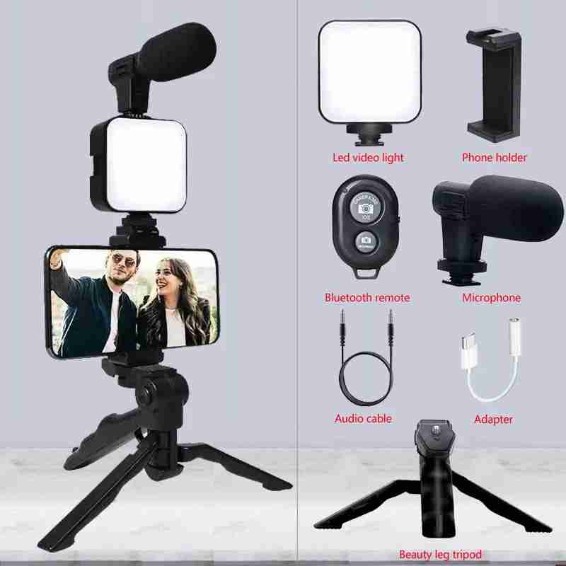 Mobile Vlogging Kit with LED Light & Mic – AY-49 Creator Kit
